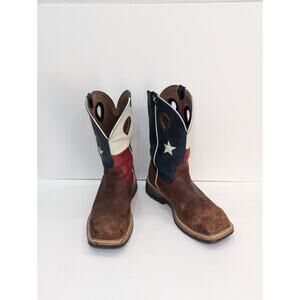 Twisted X Mens 10D Brown Leather Texas Flag Squared Nano Comp Toe Cowboy Boots